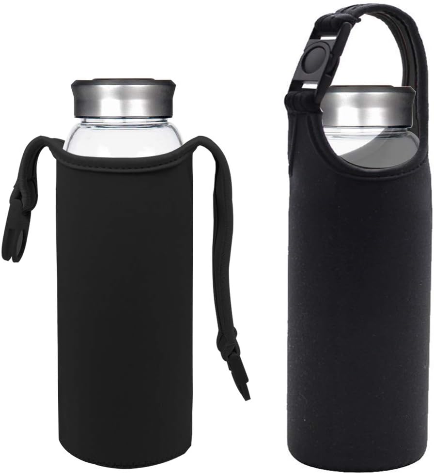 Water Bottles Carrier, DanziX 4 Pack Neoprene Sleeve Water Bottles Cup Carrier Pouch with Carrying Handle, Fit for All 16oz-21oz Water Bottle-Black, Blue, Pink, Purple