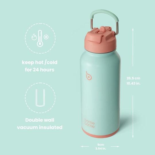 BOTTLE BOTTLE Insulated Water Bottle 950ml(32oz) Stainless Steel Sports Water Bottles with Straw Dual-use Lid Drink Flask Design for Gym with Pill Box (denim beats)