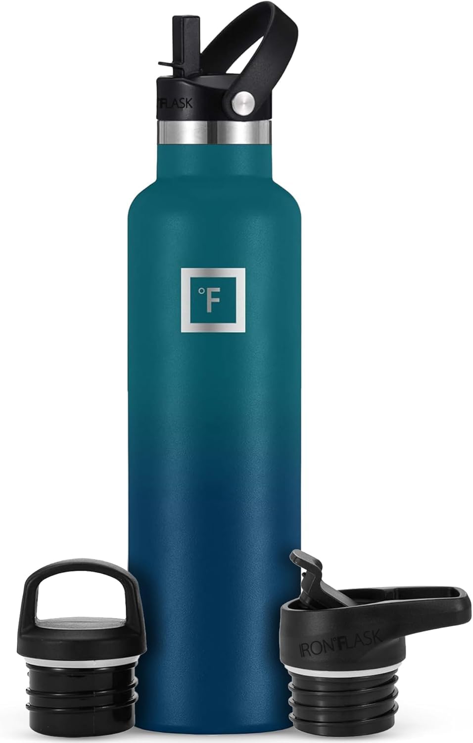 IRON °FLASK Camping &amp; Hiking Hydration Canteen - 24/32 oz with 3 Lids - Insulated Water Bottle with Straw - Double Walled Stainless Steel - Vacuum Leak Proof BPA Free - Travel Sports Gym Flask