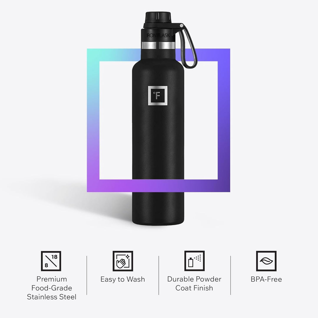 IRON °FLASK Camping &amp; Hiking Hydration Canteen - 24/32 oz with 3 Lids - Insulated Water Bottle with Straw - Double Walled Stainless Steel - Vacuum Leak Proof BPA Free - Travel Sports Gym Flask