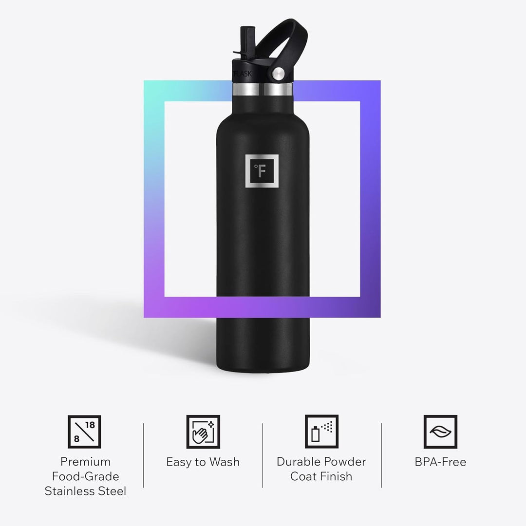 IRON °FLASK Camping &amp; Hiking Hydration Canteen - 24/32 oz with 3 Lids - Insulated Water Bottle with Straw - Double Walled Stainless Steel - Vacuum Leak Proof BPA Free - Travel Sports Gym Flask