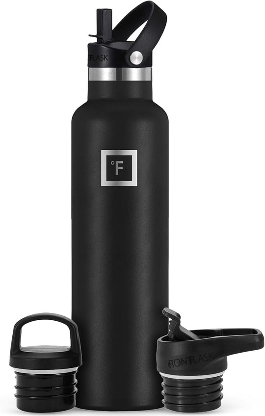 IRON °FLASK Camping &amp; Hiking Hydration Canteen - 24/32 oz with 3 Lids - Insulated Water Bottle with Straw - Double Walled Stainless Steel - Vacuum Leak Proof BPA Free - Travel Sports Gym Flask