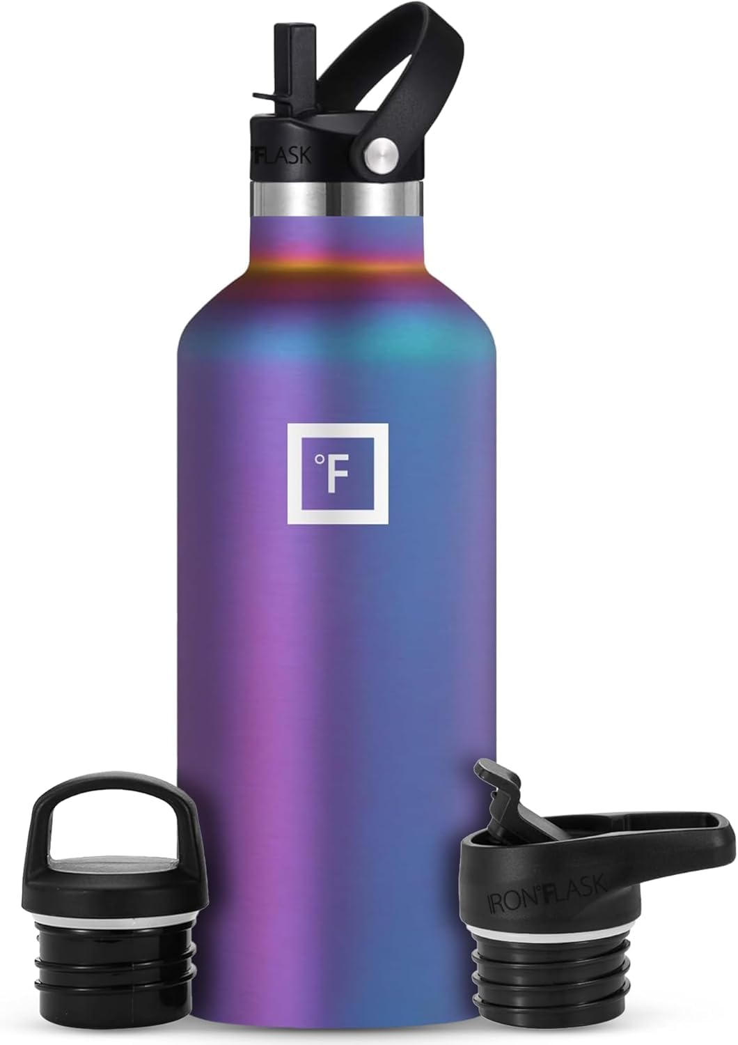 IRON °FLASK Camping &amp; Hiking Hydration Canteen - 24/32 oz with 3 Lids - Insulated Water Bottle with Straw - Double Walled Stainless Steel - Vacuum Leak Proof BPA Free - Travel Sports Gym Flask
