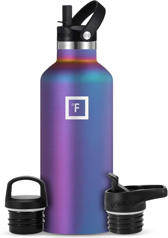 IRON °FLASK Camping &amp; Hiking Hydration Canteen - 24/32 oz with 3 Lids - Insulated Water Bottle with Straw - Double Walled Stainless Steel - Vacuum Leak Proof BPA Free - Travel Sports Gym Flask