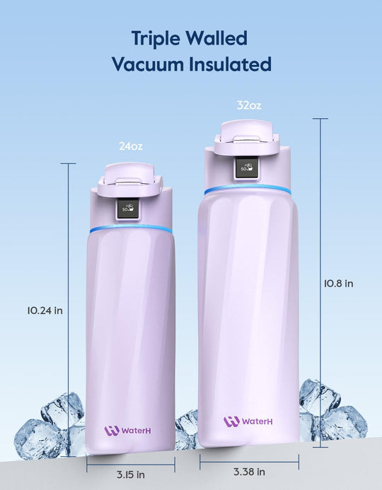WATERH Boost Smart Water Bottle that Reminds You to Drink, BPA-Free Stainless Steel Vacuum Insulated Bottle, Wide Mouth Water Tracker Bottle with APP, Ideal for Father&