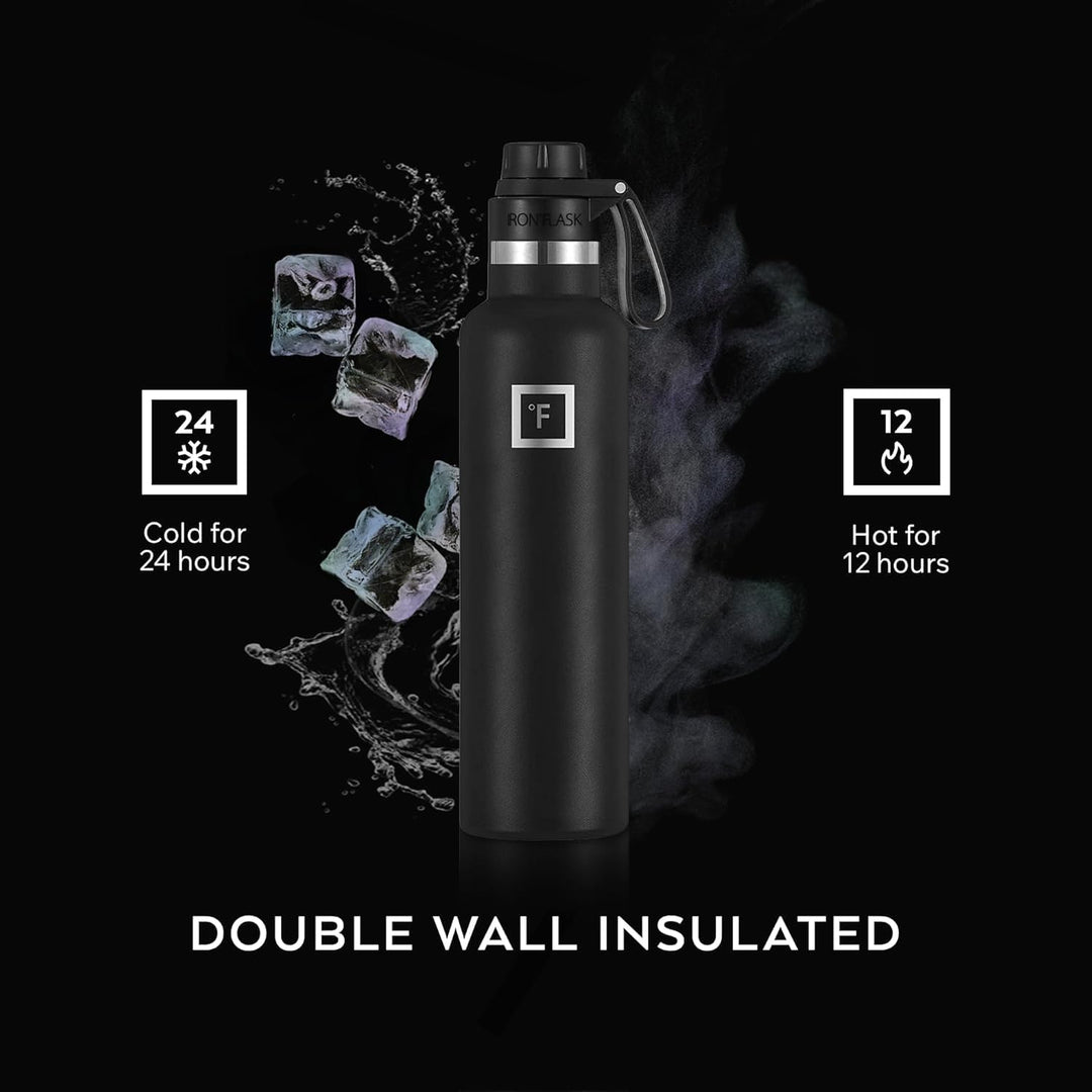 IRON °FLASK Camping &amp; Hiking Hydration Canteen - 24/32 oz with 3 Lids - Insulated Water Bottle with Straw - Double Walled Stainless Steel - Vacuum Leak Proof BPA Free - Travel Sports Gym Flask