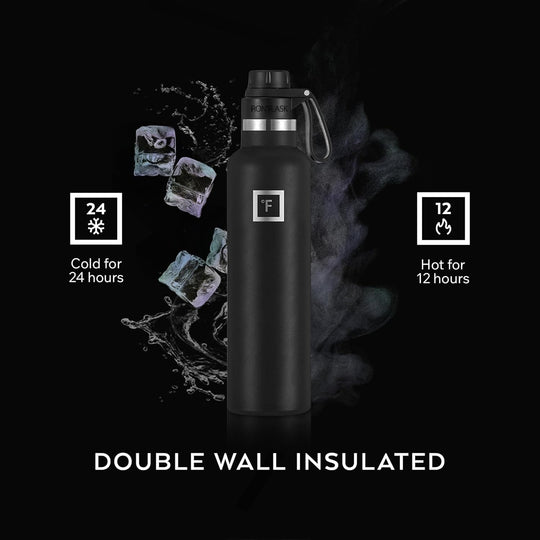 IRON °FLASK Camping &amp; Hiking Hydration Canteen - 24/32 oz with 3 Lids - Insulated Water Bottle with Straw - Double Walled Stainless Steel - Vacuum Leak Proof BPA Free - Travel Sports Gym Flask