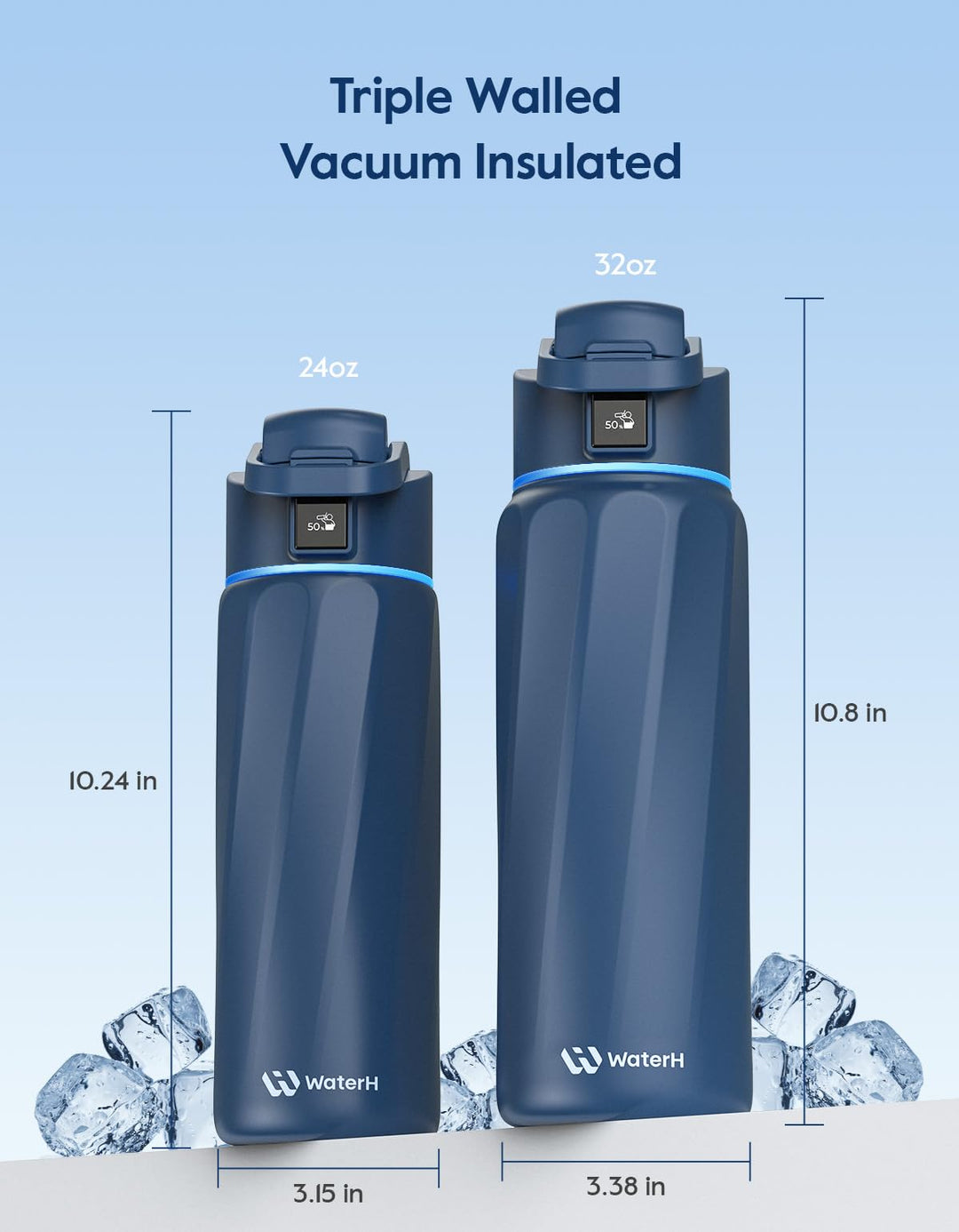 WATERH Boost Smart Water Bottle that Reminds You to Drink, BPA-Free Stainless Steel Vacuum Insulated Bottle, Wide Mouth Water Tracker Bottle with APP, Ideal for Father&