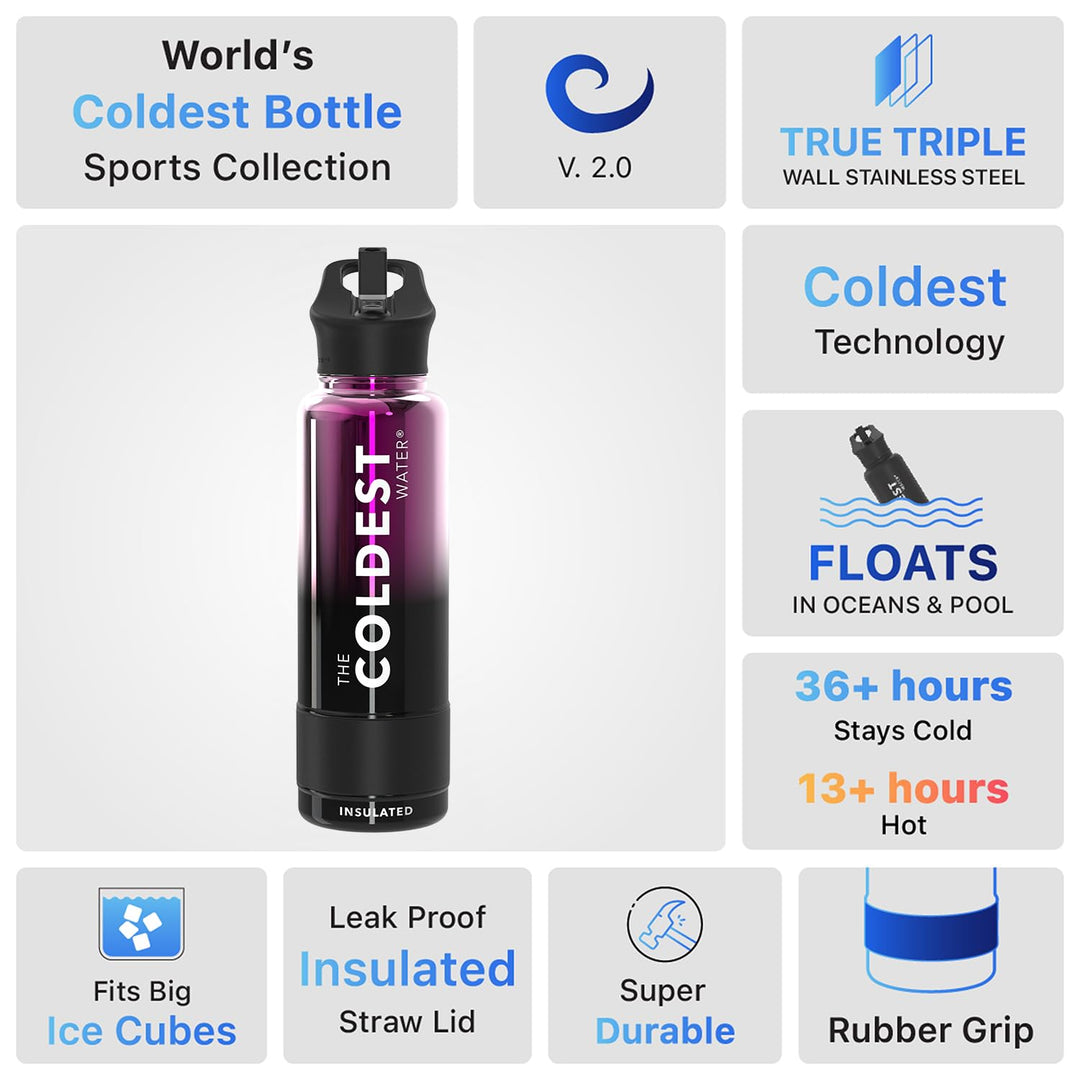 The Coldest Water COLDEST Sports Water Bottle -40 oz (Straw Lid), Leak Proof, Vacuum Insulated Stainless Steel, Hot Cold, Double Walled, Thermo Mug, Metal Canteen (40 oz, Astro Purple)