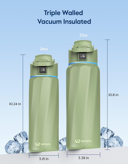 WATERH Boost Smart Water Bottle that Reminds You to Drink, BPA-Free Stainless Steel Vacuum Insulated Bottle, Wide Mouth Water Tracker Bottle with APP, Ideal for Father&