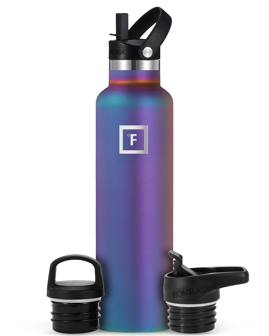 IRON °FLASK Camping &amp; Hiking Hydration Canteen - 24/32 oz with 3 Lids - Insulated Water Bottle with Straw - Double Walled Stainless Steel - Vacuum Leak Proof BPA Free - Travel Sports Gym Flask