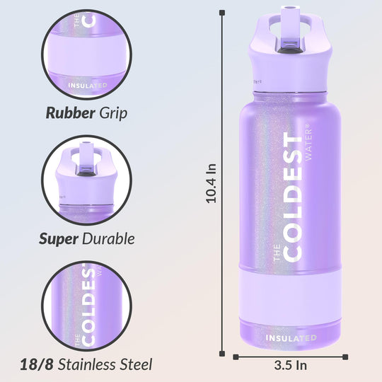 The Coldest Water COLDEST Sports Water Bottle -40 oz (Straw Lid), Leak Proof, Vacuum Insulated Stainless Steel, Hot Cold, Double Walled, Thermo Mug, Metal Canteen (40 oz, Astro Purple)