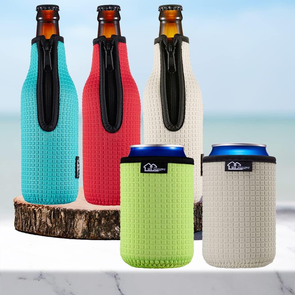 WKieason 16-18oz Neoprene Water Bottle Sleeves Insulators Beverage Berer Bottle Can Sleeves Covers Beer Bottle Coolers Holder Non-slip Neoprene Drink Coolier Sleeves 3PC Pack (Black/Blue/Yellow)