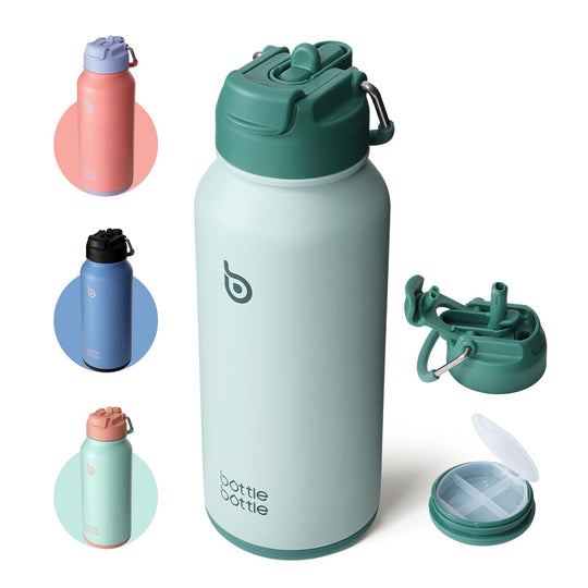 BOTTLE BOTTLE Insulated Water Bottle 950ml(32oz) Stainless Steel Sports Water Bottles with Straw Dual-use Lid Drink Flask Design for Gym with Pill Box (denim beats)