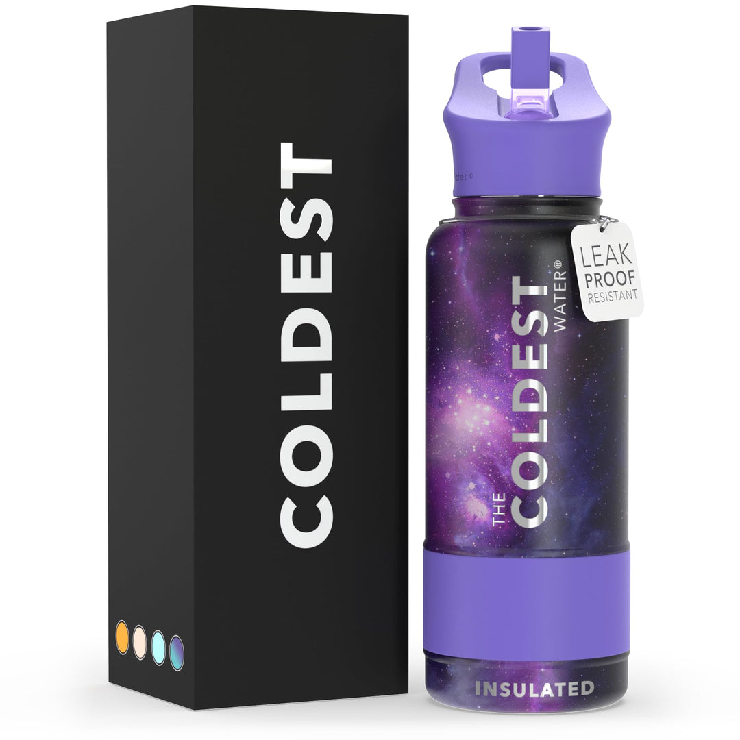 The Coldest Water COLDEST Sports Water Bottle -40 oz (Straw Lid), Leak Proof, Vacuum Insulated Stainless Steel, Hot Cold, Double Walled, Thermo Mug, Metal Canteen (40 oz, Astro Purple)