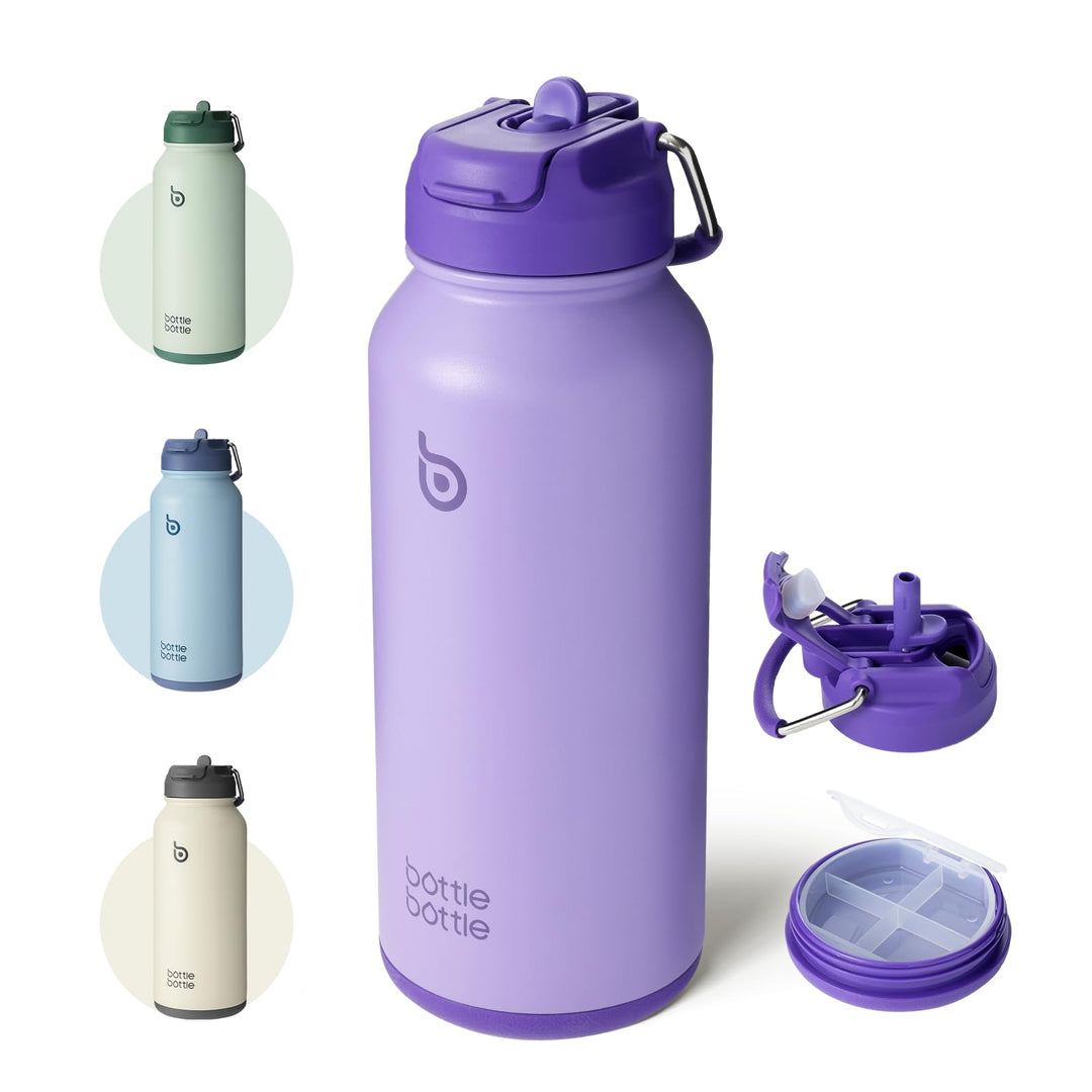 BOTTLE BOTTLE Insulated Water Bottle 950ml(32oz) Stainless Steel Sports Water Bottles with Straw Dual-use Lid Drink Flask Design for Gym with Pill Box (denim beats)