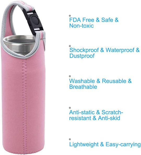 Water Bottles Carrier, DanziX 4 Pack Neoprene Sleeve Water Bottles Cup Carrier Pouch with Carrying Handle, Fit for All 16oz-21oz Water Bottle-Black, Blue, Pink, Purple