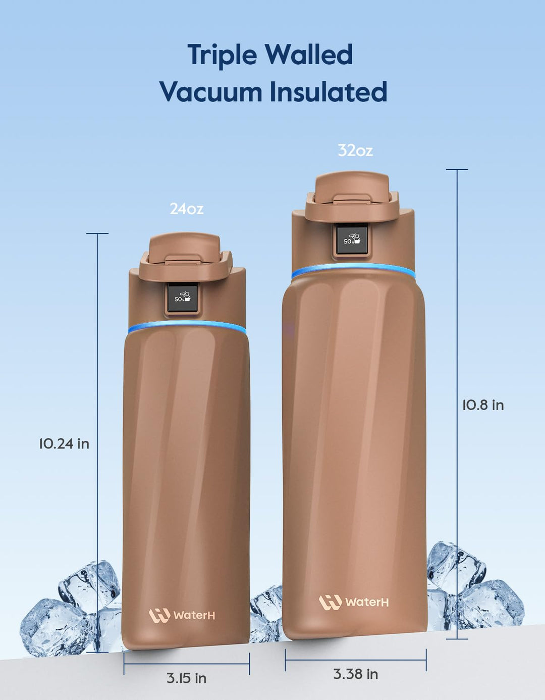 WATERH Boost Smart Water Bottle that Reminds You to Drink, BPA-Free Stainless Steel Vacuum Insulated Bottle, Wide Mouth Water Tracker Bottle with APP, Ideal for Father&
