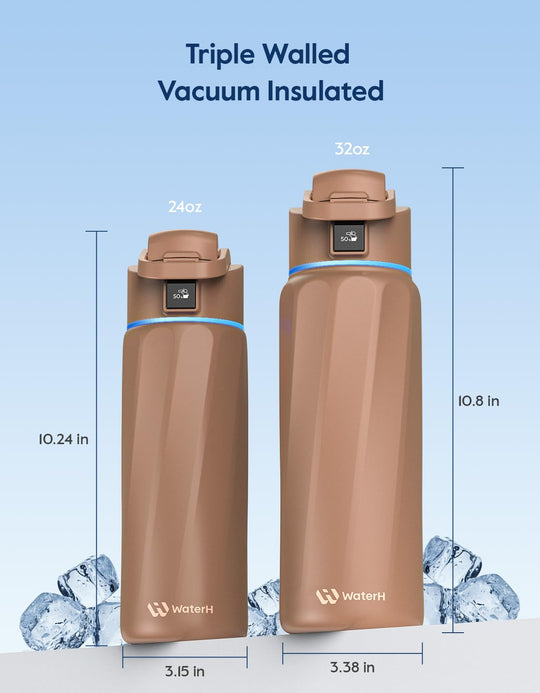 WATERH Boost Smart Water Bottle that Reminds You to Drink, BPA-Free Stainless Steel Vacuum Insulated Bottle, Wide Mouth Water Tracker Bottle with APP, Ideal for Father&
