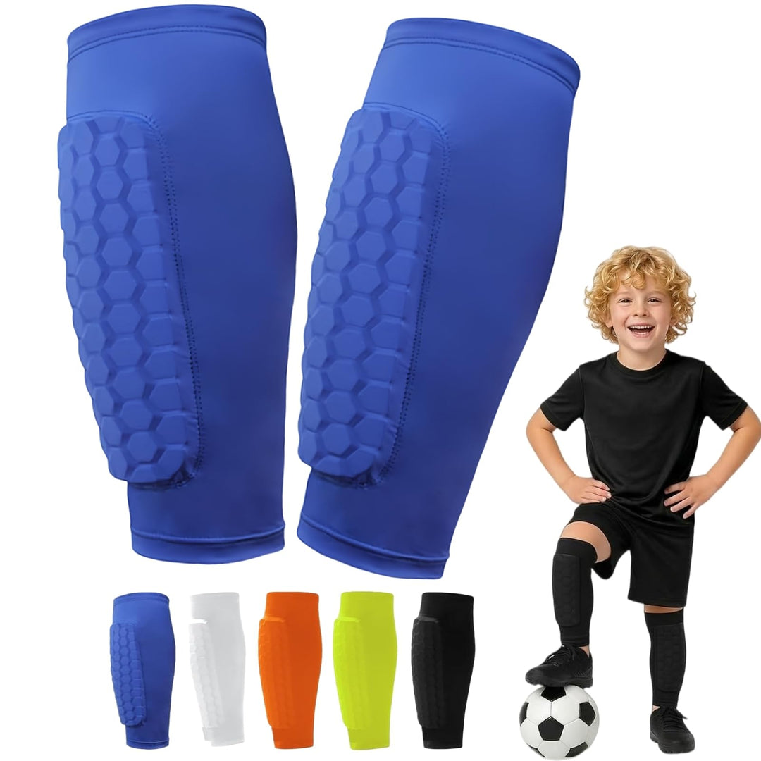 Shin Guards Soccer Kids, Shin Pads Soccer with Honeycomb Pads, Heavy Duty Impact Absorption Nti-Collision Breathable Elastic Shin Defender Shin Guards for Youth Adult
