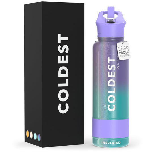 The Coldest Water COLDEST Sports Water Bottle -40 oz (Straw Lid), Leak Proof, Vacuum Insulated Stainless Steel, Hot Cold, Double Walled, Thermo Mug, Metal Canteen (40 oz, Astro Purple)