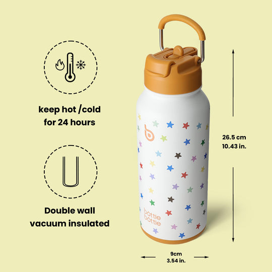 BOTTLE BOTTLE Insulated Water Bottle 950ml(32oz) Stainless Steel Sports Water Bottles with Straw Dual-use Lid Drink Flask Design for Gym with Pill Box (denim beats)