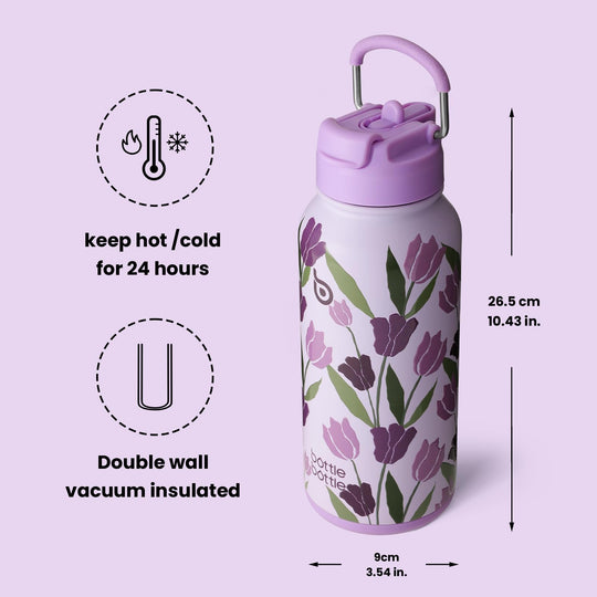 BOTTLE BOTTLE Insulated Water Bottle 950ml(32oz) Stainless Steel Sports Water Bottles with Straw Dual-use Lid Drink Flask Design for Gym with Pill Box (denim beats)