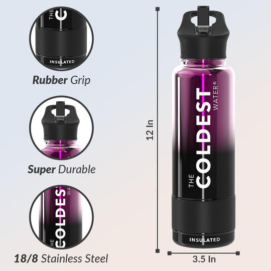 The Coldest Water COLDEST Sports Water Bottle -40 oz (Straw Lid), Leak Proof, Vacuum Insulated Stainless Steel, Hot Cold, Double Walled, Thermo Mug, Metal Canteen (40 oz, Astro Purple)