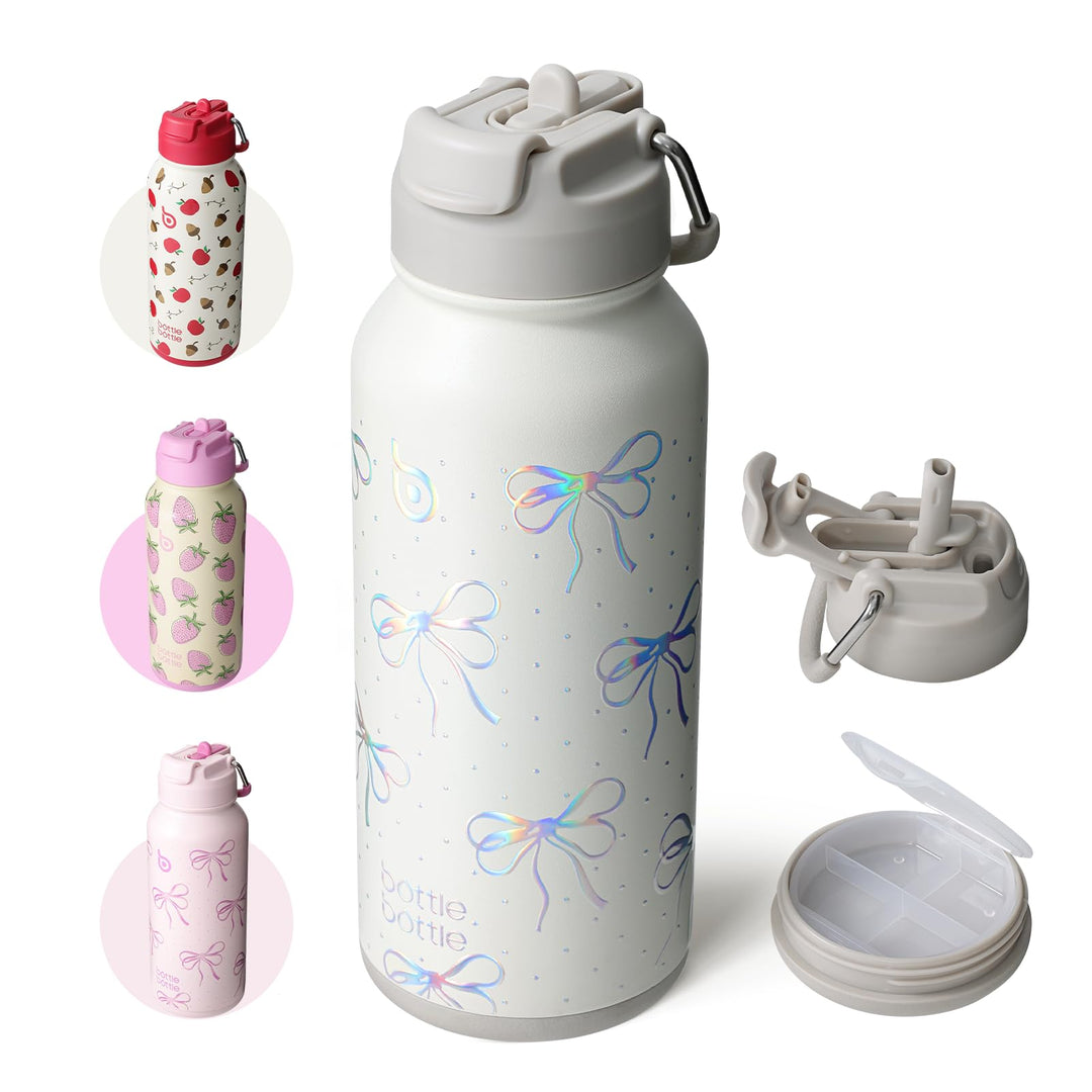 BOTTLE BOTTLE Insulated Water Bottle 950ml(32oz) Stainless Steel Sports Water Bottles with Straw Dual-use Lid Drink Flask Design for Gym with Pill Box (denim beats)