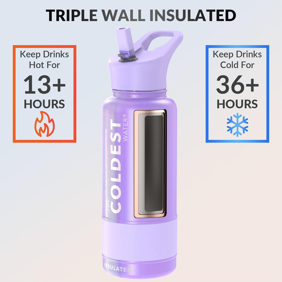 The Coldest Water COLDEST Sports Water Bottle -40 oz (Straw Lid), Leak Proof, Vacuum Insulated Stainless Steel, Hot Cold, Double Walled, Thermo Mug, Metal Canteen (40 oz, Astro Purple)