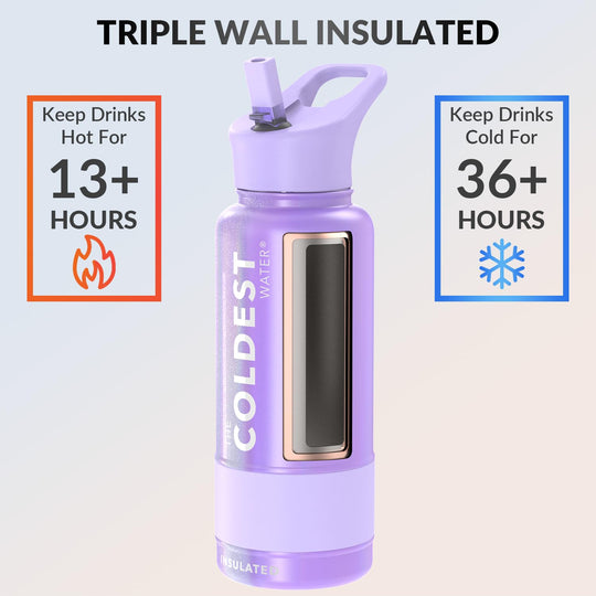 The Coldest Water COLDEST Sports Water Bottle -40 oz (Straw Lid), Leak Proof, Vacuum Insulated Stainless Steel, Hot Cold, Double Walled, Thermo Mug, Metal Canteen (40 oz, Astro Purple)