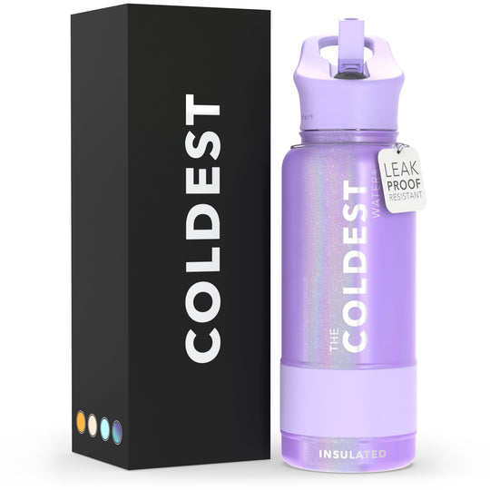 The Coldest Water COLDEST Sports Water Bottle -40 oz (Straw Lid), Leak Proof, Vacuum Insulated Stainless Steel, Hot Cold, Double Walled, Thermo Mug, Metal Canteen (40 oz, Astro Purple)