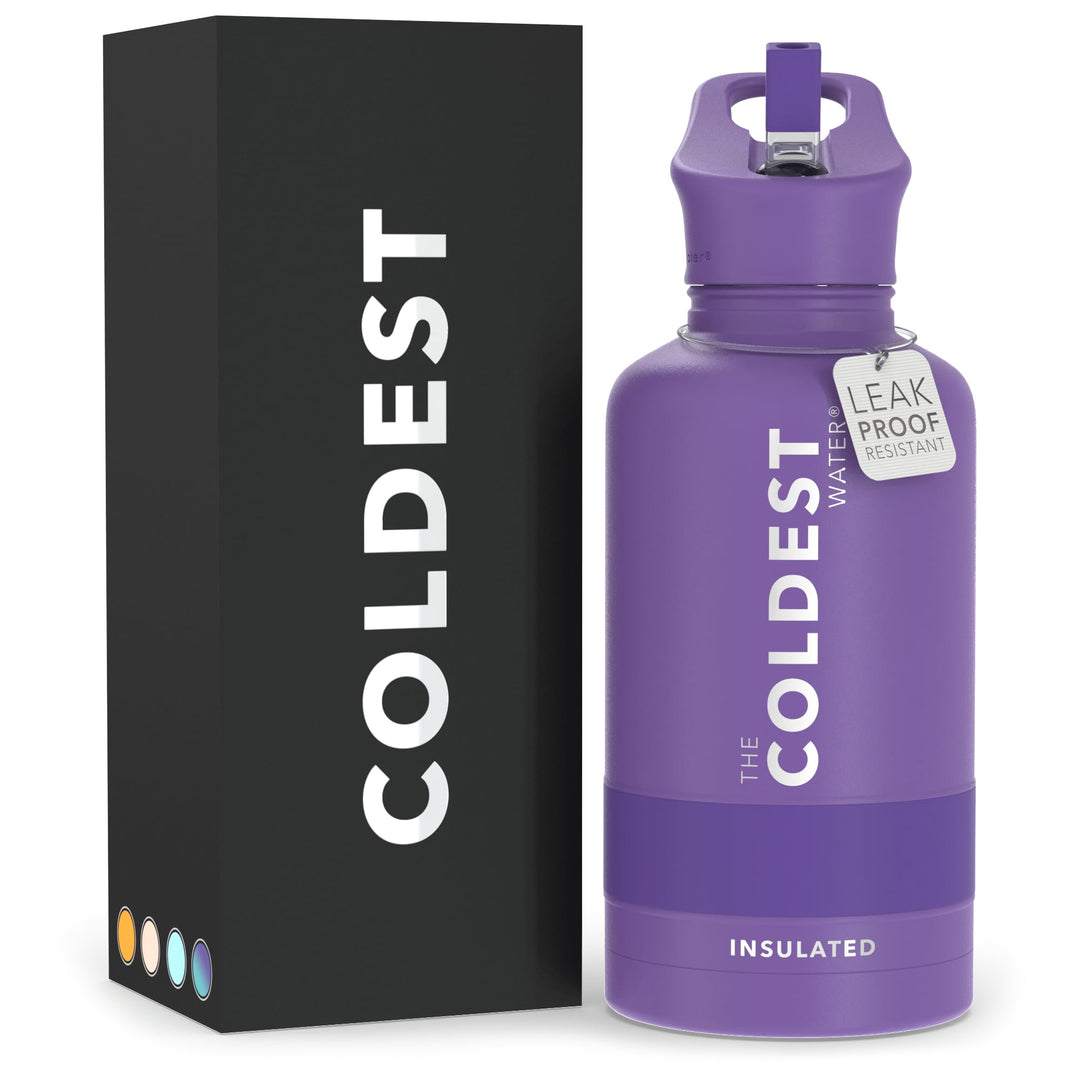 The Coldest Water COLDEST Sports Water Bottle -40 oz (Straw Lid), Leak Proof, Vacuum Insulated Stainless Steel, Hot Cold, Double Walled, Thermo Mug, Metal Canteen (40 oz, Astro Purple)