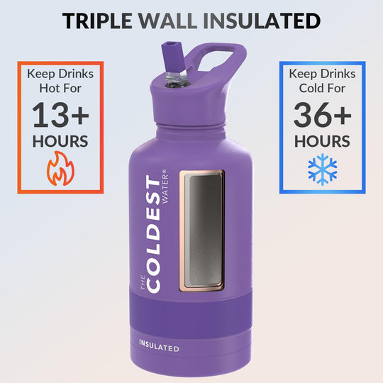 The Coldest Water COLDEST Sports Water Bottle -40 oz (Straw Lid), Leak Proof, Vacuum Insulated Stainless Steel, Hot Cold, Double Walled, Thermo Mug, Metal Canteen (40 oz, Astro Purple)