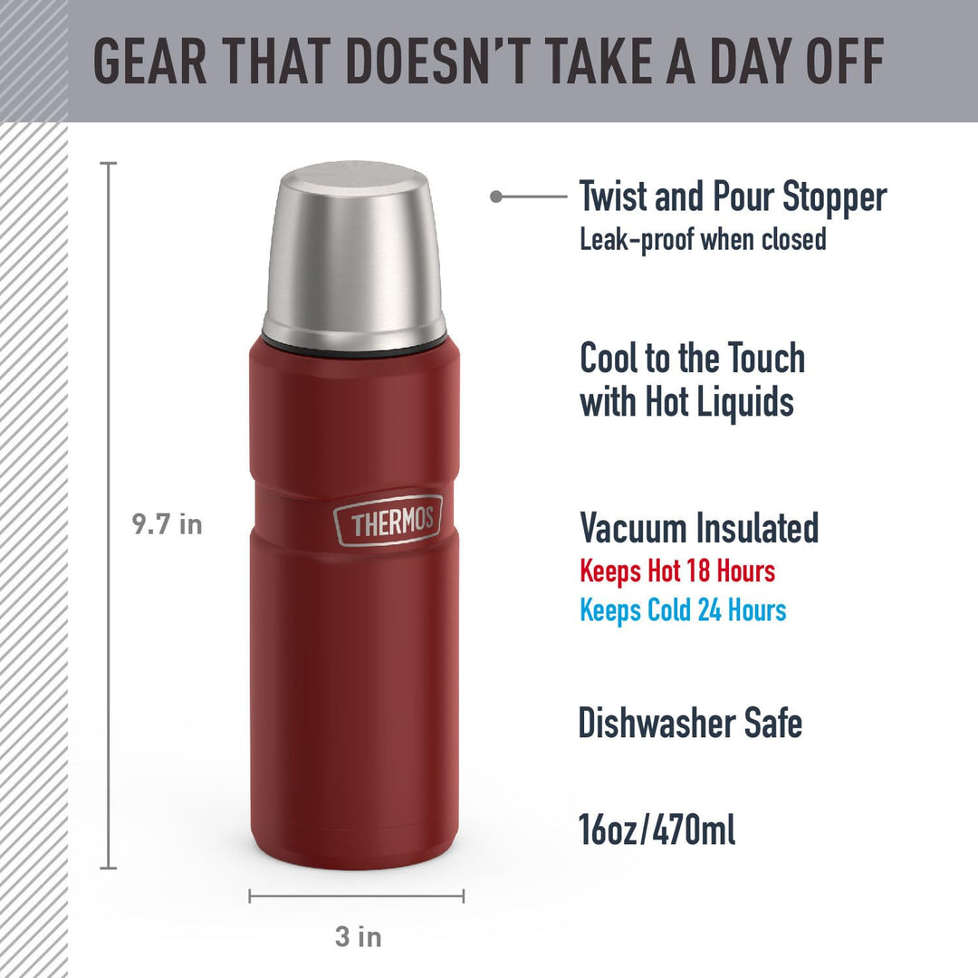 Thermos Stainless King 16 Ounce Compact Bottle, Stainless Steel, Gray