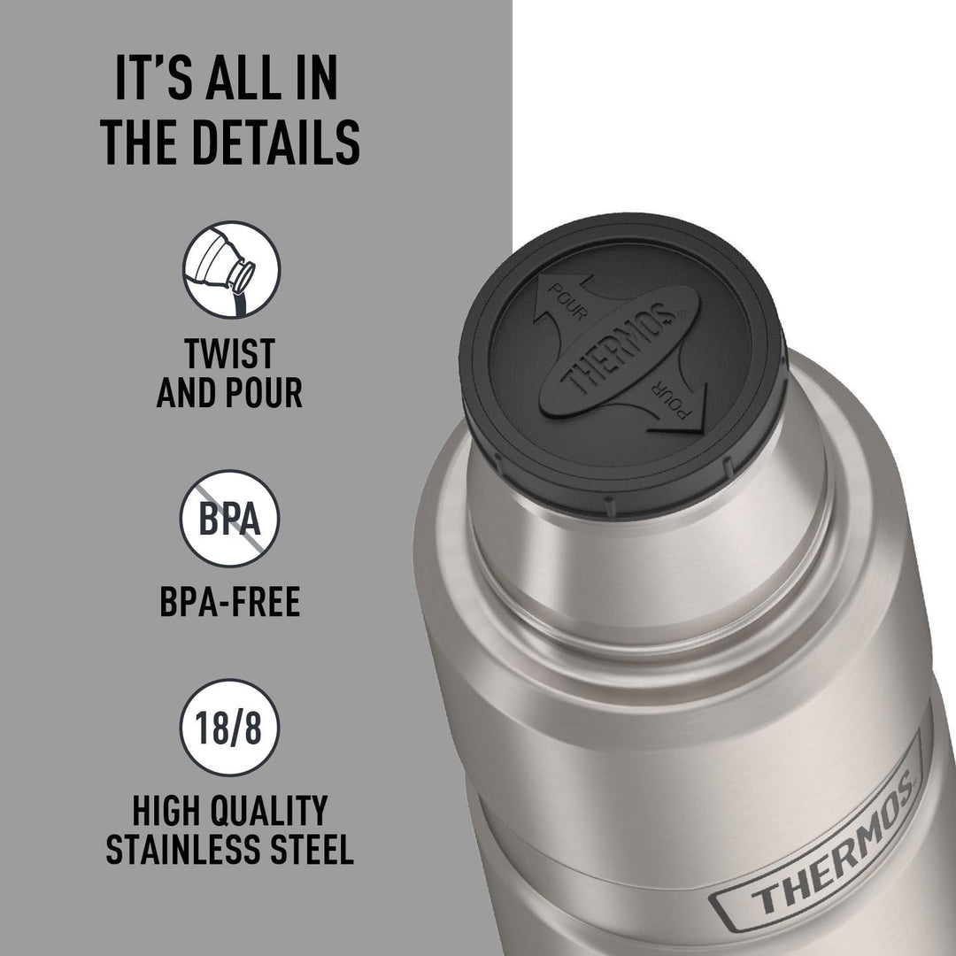 Thermos Stainless King 16 Ounce Compact Bottle, Stainless Steel, Gray