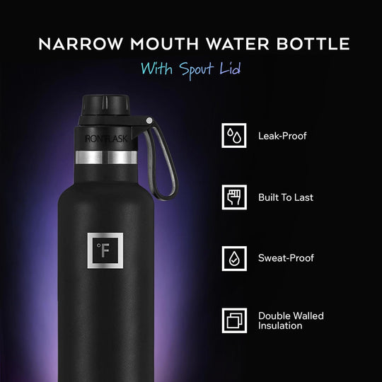 IRON °FLASK Camping &amp; Hiking Hydration Canteen - 24/32 oz with 3 Lids - Insulated Water Bottle with Straw - Double Walled Stainless Steel - Vacuum Leak Proof BPA Free - Travel Sports Gym Flask
