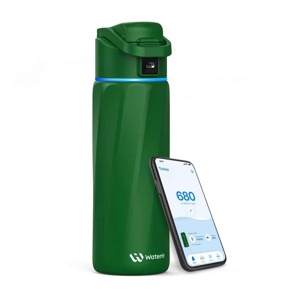 WATERH Boost Smart Water Bottle that Reminds You to Drink, BPA-Free Stainless Steel Vacuum Insulated Bottle, Wide Mouth Water Tracker Bottle with APP, Ideal for Father's Day, Black, 32 Ounces