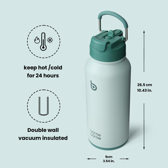BOTTLE BOTTLE Insulated Water Bottle 950ml(32oz) Stainless Steel Sports Water Bottles with Straw Dual-use Lid Drink Flask Design for Gym with Pill Box (denim beats)