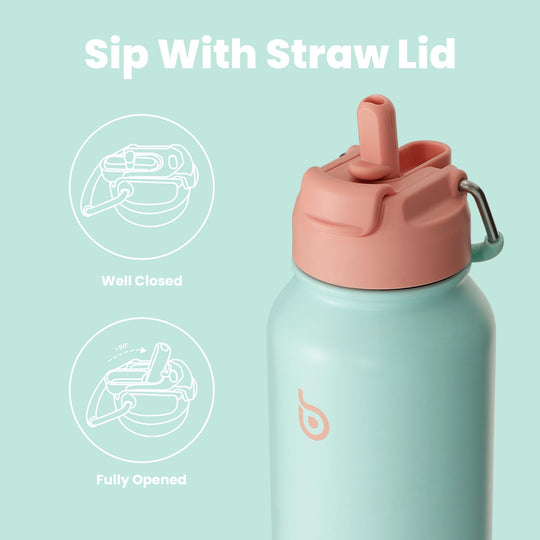 BOTTLE BOTTLE Insulated Water Bottle 950ml(32oz) Stainless Steel Sports Water Bottles with Straw Dual-use Lid Drink Flask Design for Gym with Pill Box (denim beats)
