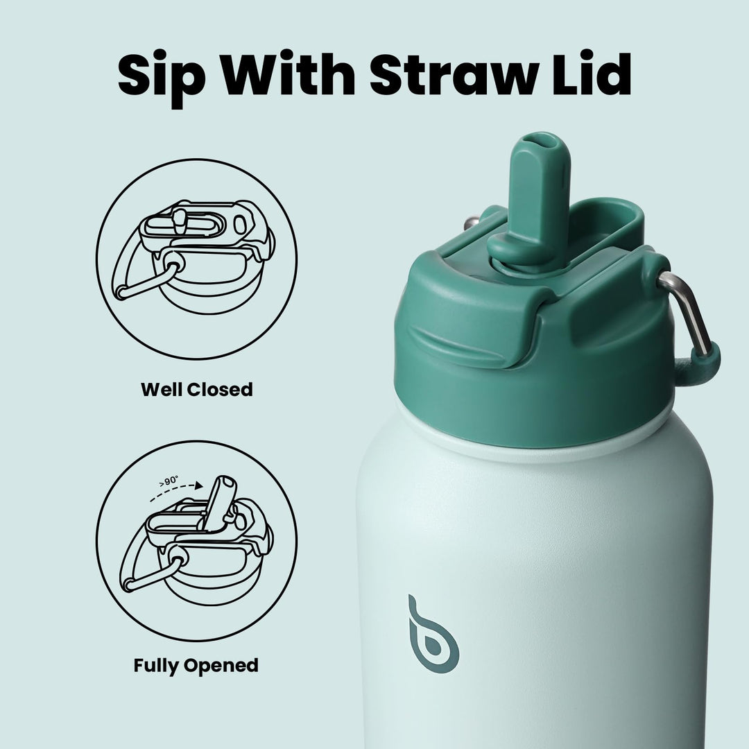 BOTTLE BOTTLE Insulated Water Bottle 950ml(32oz) Stainless Steel Sports Water Bottles with Straw Dual-use Lid Drink Flask Design for Gym with Pill Box (denim beats)