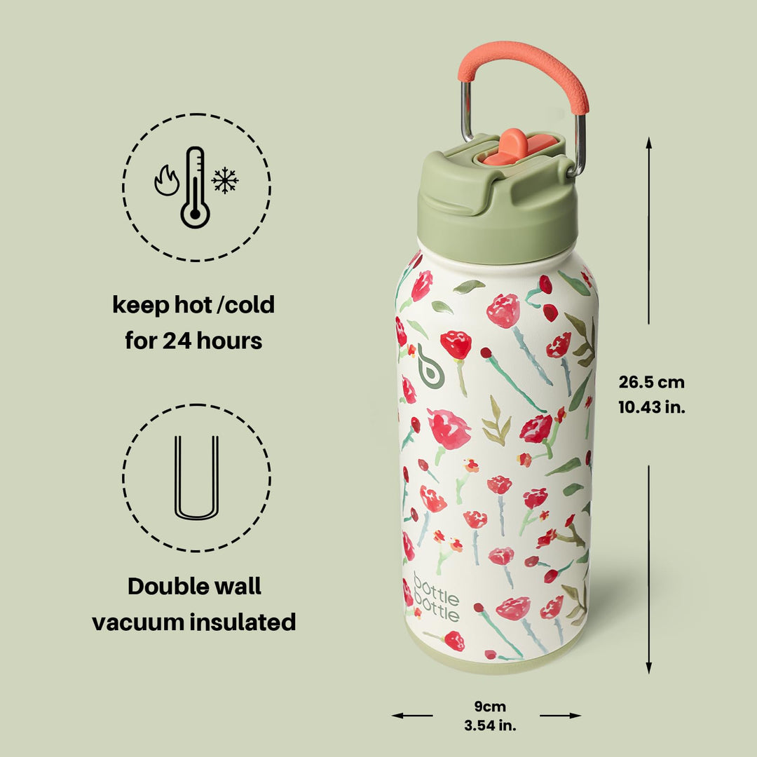 BOTTLE BOTTLE Insulated Water Bottle 950ml(32oz) Stainless Steel Sports Water Bottles with Straw Dual-use Lid Drink Flask Design for Gym with Pill Box (denim beats)