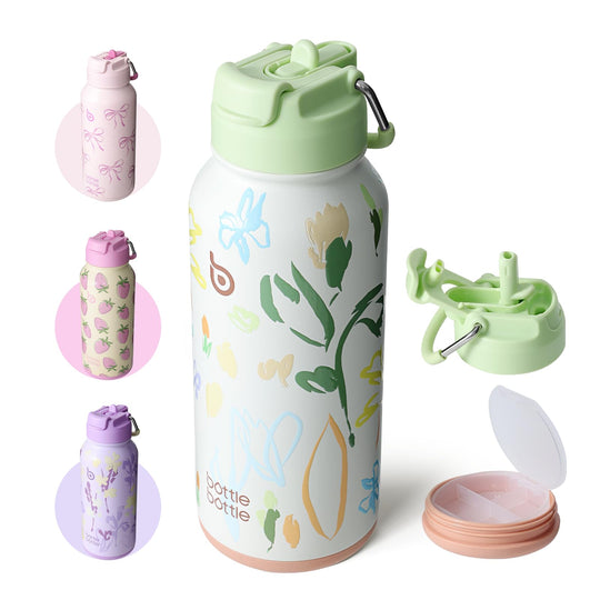 BOTTLE BOTTLE Insulated Water Bottle 950ml(32oz) Stainless Steel Sports Water Bottles with Straw Dual-use Lid Drink Flask Design for Gym with Pill Box (denim beats)