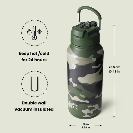 BOTTLE BOTTLE Insulated Water Bottle 950ml(32oz) Stainless Steel Sports Water Bottles with Straw Dual-use Lid Drink Flask Design for Gym with Pill Box (denim beats)