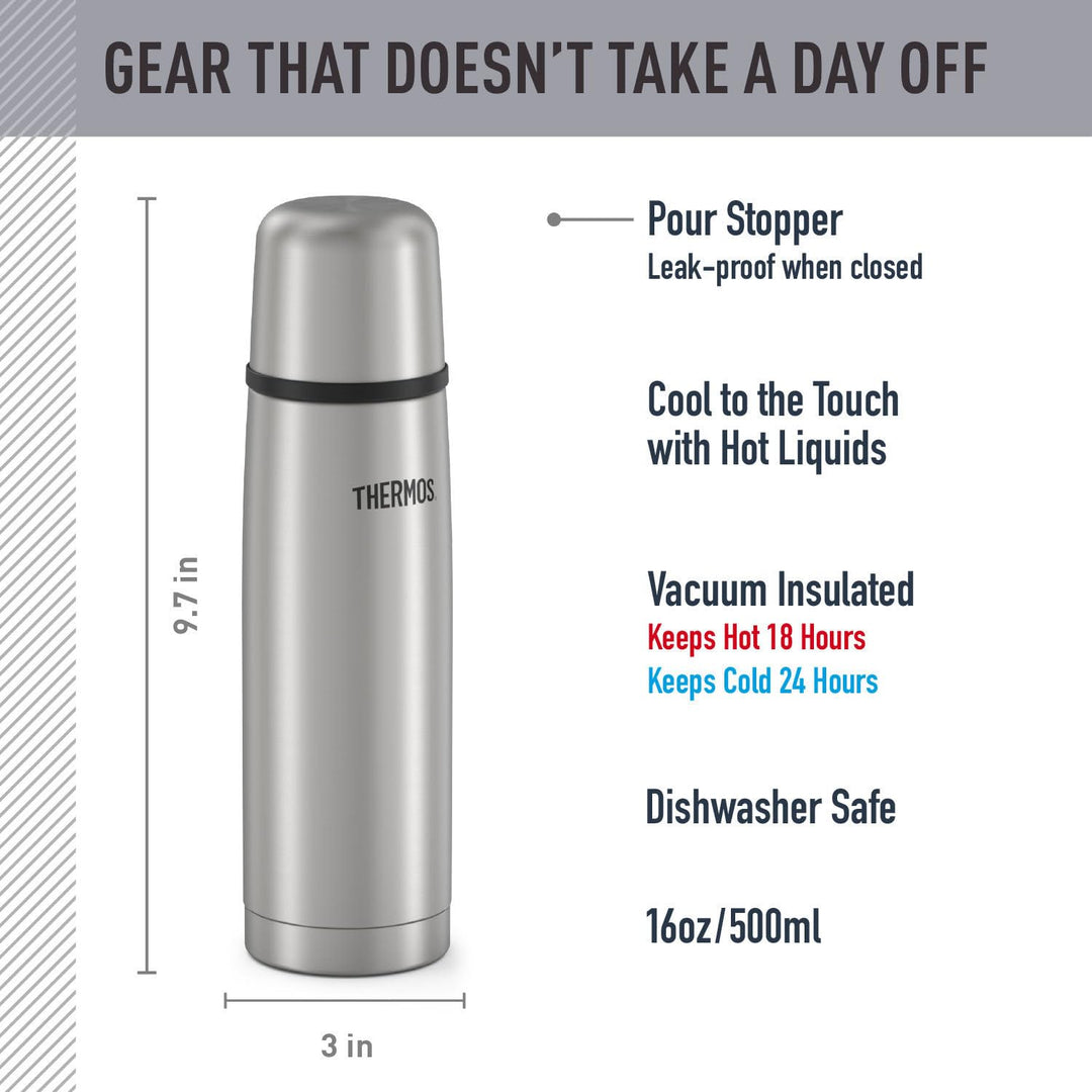 Thermos Vacuum Insulated 16 Ounce Compact Stainless Steel Beverage Bottle