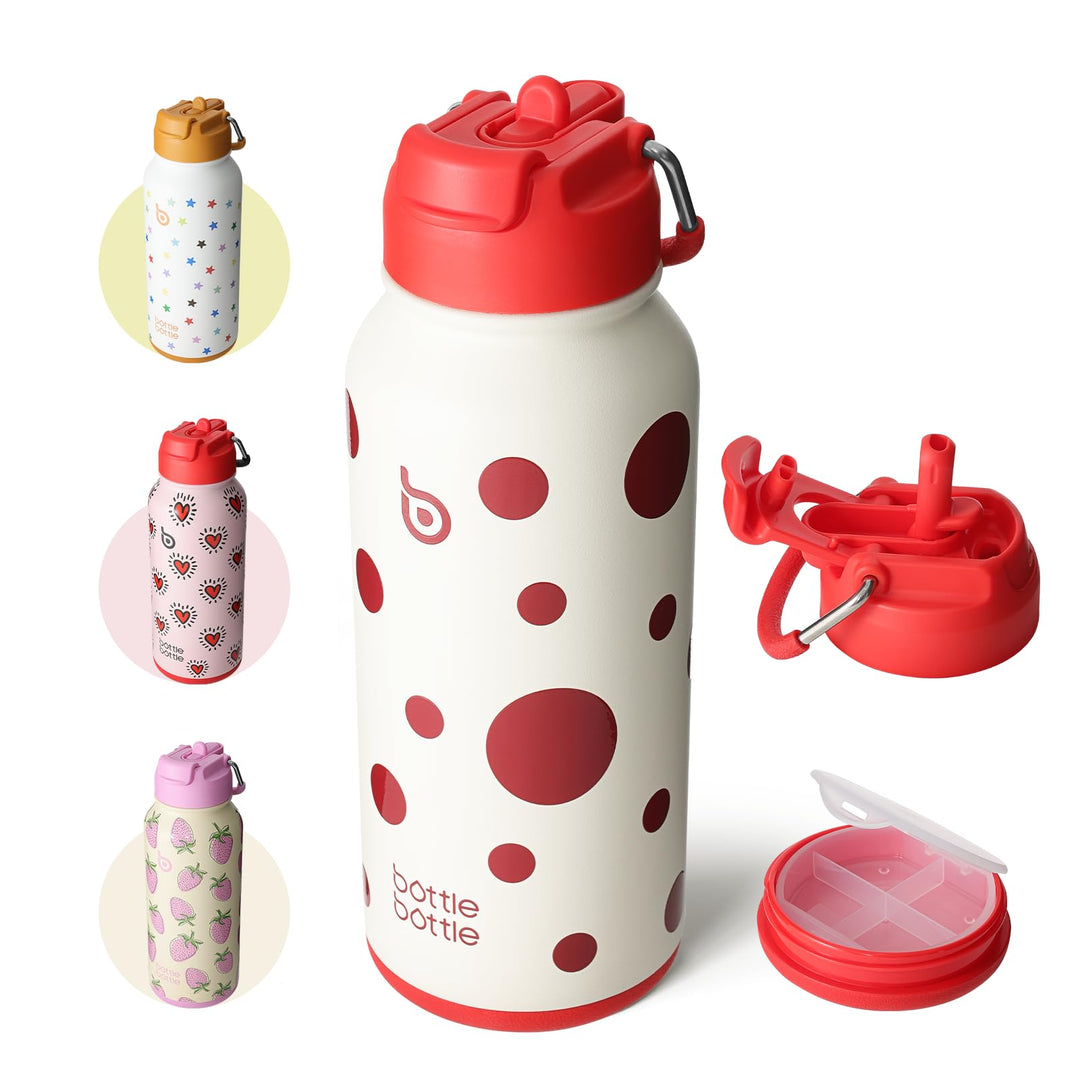 BOTTLE BOTTLE Insulated Water Bottle 950ml(32oz) Stainless Steel Sports Water Bottles with Straw Dual-use Lid Drink Flask Design for Gym with Pill Box (denim beats)
