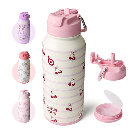 BOTTLE BOTTLE Insulated Water Bottle 950ml(32oz) Stainless Steel Sports Water Bottles with Straw Dual-use Lid Drink Flask Design for Gym with Pill Box (denim beats)