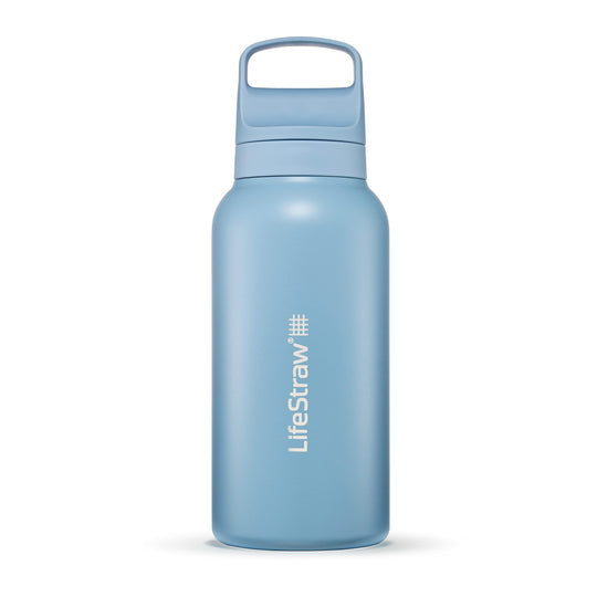 LifeStraw Go Series – Insulated Stainless Steel Water Filter Bottle for Travel and Everyday use removes Bacteria, parasites and microplastics, Improves Taste