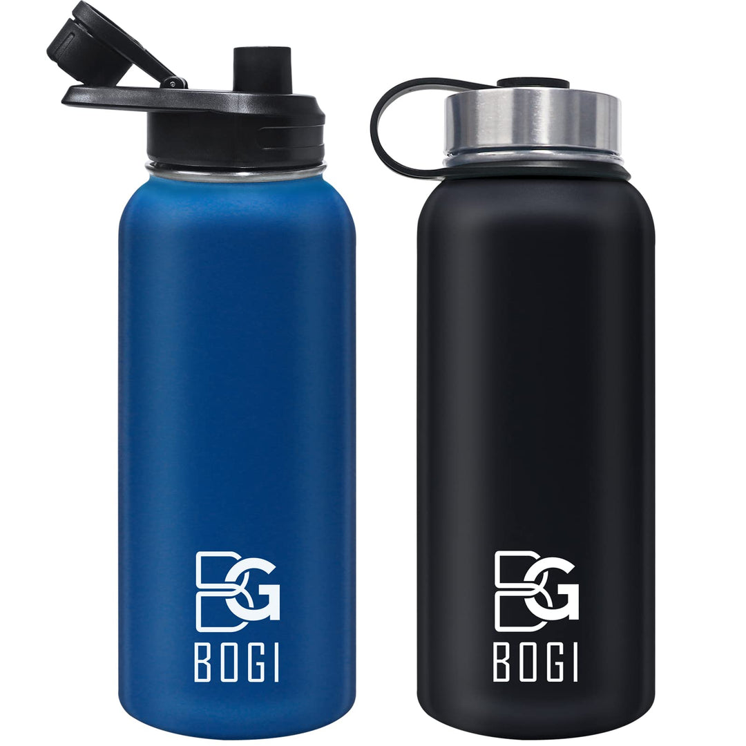 BOGI 32oz Insulated Water Bottle, Double Wall Vacuum Stainless Steel Water Bottle with Straw and 3 Lids, Sweat-Proof Wide Mouth Metal Water Bottle Keeps Hot or Cold for Sports Gym Office (Dark Red)