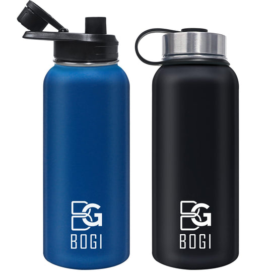 BOGI 32oz Insulated Water Bottle, Double Wall Vacuum Stainless Steel Water Bottle with Straw and 3 Lids, Sweat-Proof Wide Mouth Metal Water Bottle Keeps Hot or Cold for Sports Gym Office (Dark Red)